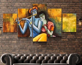 Radha Krishna Wall Art Framed /  Hindu Culture Canvas Poster / Radha Krishna Love Poster