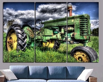 John Deere Poster Geschenkidee / Traktor Leinwand Wand Kunst Gerahmt / Landschaft 3 Panel Print / Custom Canvas Magic