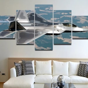 Jet Fighter Canvas Wall Art Framed, F22 Raptor Wall Art Gift Idea, 5 Piece U.S. Air Force Poster And Prints