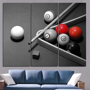 Pool Canvas Wall Art Framed / Billiards Pool Table Art Decor / 3 Panel Poster Print Gift Idea / By Custom Canvas Magic