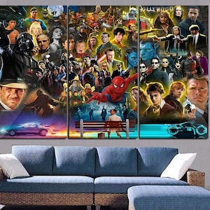 Movie Canvas Wall Art Framed, Movie Art Posters Framed, Classic Movie Collage Prints, Custom 3 or 5 Panel Prints / By Custom Canvas Magic