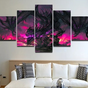 Fantasy Dragon Wall Art Canvas Home Decor Framed Print Gift Idea Painting Poster 5 Piece / By Custom Canvas Magic