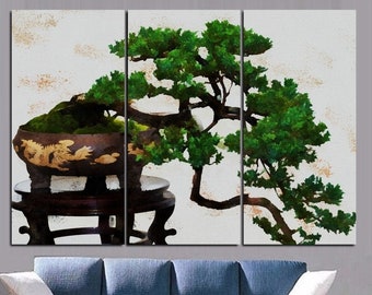 Bonsai Tree Decor 3 Piece / Landscape Bonsai Tree Canvas Wall Art Framed / By Custom Canvas Magic