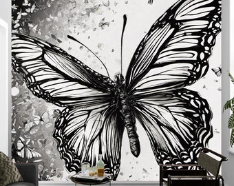 Schmetterling Wandbild Tapete, Schwarzweiß Kunst Wandtattoo Schälen und Stick, Entfernbares Wanddekor, durch Funktastic Walls