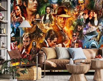 Carta da parati murale con collage di film, carta da parati adesiva rimovibile con motivo a film classici, carta da parati autoadesiva