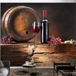Carta da parati murale con vino rosso vintage, staccabile e attaccabile, decalcomania murale rimovibile autoadesiva, di Funktastic Walls