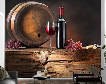 Vintage Wein Wandbild Tapete, Rotwein Schälen und Stick, Entfernbares Wandtattoo Selbstklebend, von Funktastic Walls