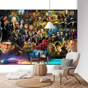 Movie Collage Wall Mural, Classic Movies Wall Art Peel and Stick ...