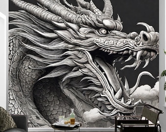 Drachen Wandbild Tapete, Kunst Wandbild zum Schälen und Aufkleben, entfernbares Wanddekor