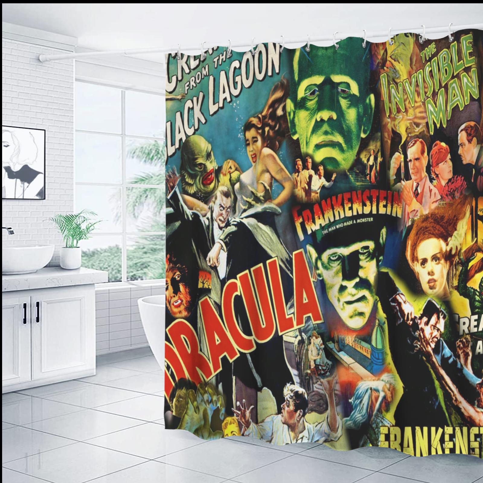 Classic Monster Horror Movie Scenes Shower Curtain, Scary Horror
