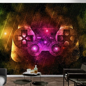 Kids Room Wall Mural Wallpaper, Large Video Game Peel And Stick Removable, Retro Gamer Wall Art Decal Self Adhesive