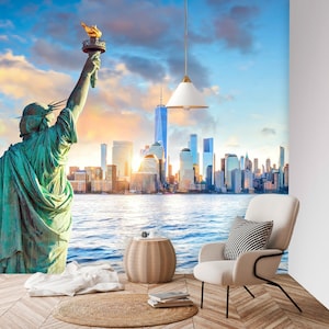 New York City Wall Mural Wallpaper, Statue of Liberty Wall Art Decal Peel And Stick, New York Wall Decor