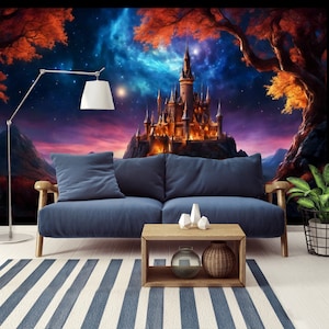 Wizard Castle Wall Mural, Kids Room Wallpaper, Peel And Stick Removable Fantasy Wall Art Decal, Self Adhesive Wall Paper