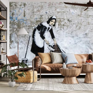 Banksy Wall Mural Street Art Wallpaper, Pop Art Removable Wall Art Decal, Self Adhesive Wallpaper