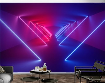 3D Glow Wandbild Tapete, Jungenzimmer Neon Peel And Stick Abnehmbarer Wandkunst Aufkleber, selbstklebende Tapete