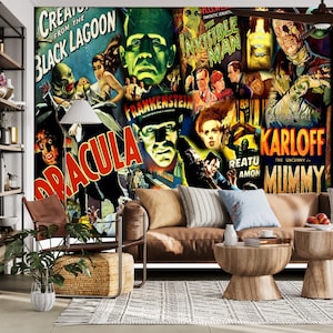 Horror Wall Mural, Classic Horror Peel And Stick Removable Wallpaper, Horror Wall Art Decal, Self Adhesive Wall paper