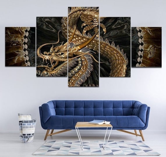 Japanese Dragon Wall Art Dragon Print Canvas Framed Fantasy Etsy