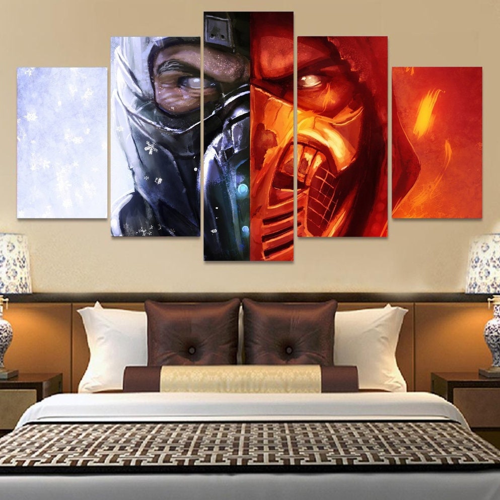 Framed Mortal Kombat Sub Zero V.S Scorpion 5 Piece Canvas Home Decor Wall Art Framed Mortal Kombat Sub Zero V.S Scorpion 5 Piece Canvas Home Decor Wall Art