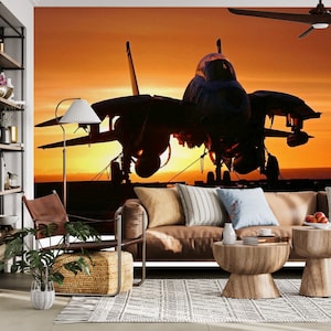 Carta da parati murale con jet da combattimento, carta da parati adesiva con film classici, decalcomania da parete Top Gun, carta da parati autoadesiva
