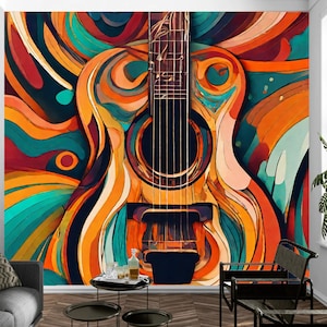 Abstract Guitar Wall Mural Wallpaper, Colorful Wall Decal Peel And Stick, Removable Wall Decor by Funktastic Walls