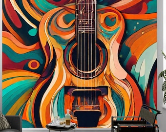 Abstract Guitar Wall Mural Wallpaper, Colorful Wall Decal Peel And Stick, Removable Wall Decor by Funktastic Walls