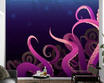 Kraken Wandbild Tapete, Kraken Wandtattoo abziehen und aufkleben, entfernbares Wanddekor durch Funktastic Walls
