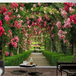 Papel tapiz mural de pared con diseño de jardín de rosas, calcomanía adhesiva con diseño de rosas en 3D, póster de arte de pared extraíble, decoración autoadhesiva