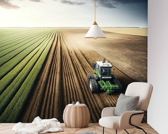 John Deere Traktor Wandbild Kunst, Tapete schälen und aufkleben, entfernbares Aufkleber-selbstklebende Tapete, durch Funktasic Walls