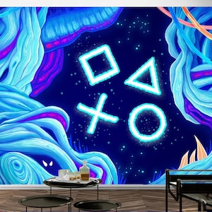 Large Gamer Wall Mural Kids Wallpaper, Boys Room Video Game Peel And Stick Removable Wall Art Decal, Self Adhesive Wallpaper