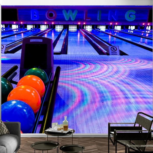 Bowling Alley Wall Mural Wallpaper, 3D Sports Peel And Stick Decal, Removable Wall Art Poster, Self Adhesive Decor Made In The USA