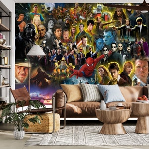 Movie Collage Wall Mural, Classic Movies Wall Art Peel And Stick Removable Wallpaper Decal, Self Adhesive Wall paper
