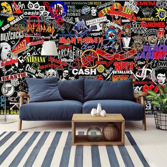 Rock and Roll Wall Art Mural Collage Wallpaper Classic Rock Peel and Stick Art Decal Decoration Hard Rock Self Adhesive Made in the USA Etsy