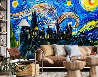 Wizard Castle Wall Mural, Kids Room Peel And Stick, Starry Night Wallpaper Removable Fantasy Wall Art Decal, Self Adhesive Wallpaper