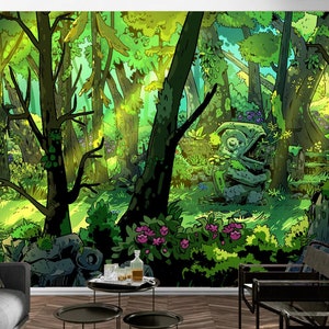Papier peint mural forêt fantastique, sticker mural arbre fantastique, décoration murale amovible par Funktastic Walls