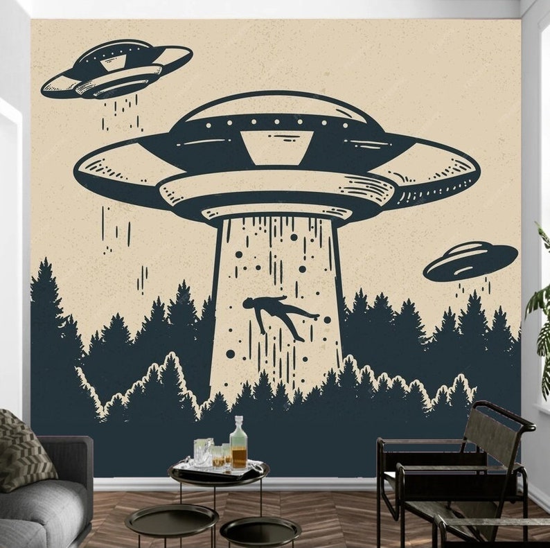 Alien Abduction Wall Mural Wallpaper, Alien Wall Decal Peel and Stick ...