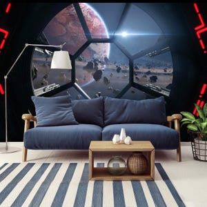 Spaceship Cockpit Wall Mural Space Station Wallpaper, Outer Space Stick Removable Wall Art Decal, Self Adhesive Wallpaper