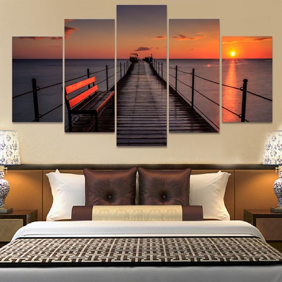 SUNSET ON DOCK LANDSCAPE CANVAS PICTURE PRINT WALL ART HOME DECOR FREE DELIVERY