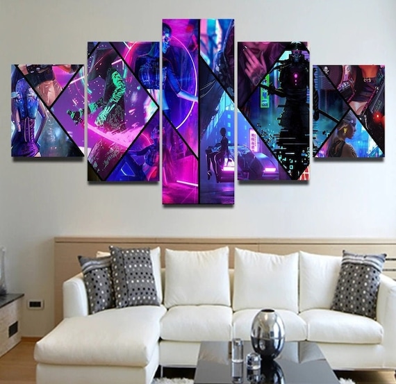 Cyberpunk Wall Art Poster Framed / Samurai Synthwave Art 5 Piece / Cyberpunk Collage Canvas Create Your Own Design / By Custom Canvas Magic