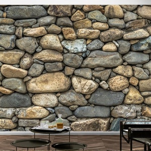 Organic Rock Wall Mural, Stones Peel And Stick Removable Art Decal, Large Self Adhesive Wallpaper