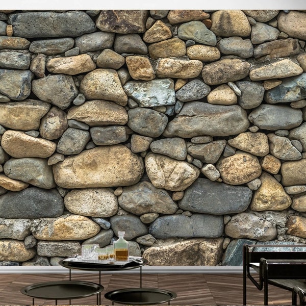 Organic Rock Wall Mural, Stones Peel And Stick Removable Art Decal, Large Self Adhesive Wallpaper, Made In The USA, Funktastic Walls