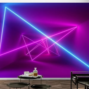 3D Neon Glow Wall Mural Wallpaper, Boys Room Gamer Peel And Stick Removable Wall Art Decal, Self Adhesive Wallpaper