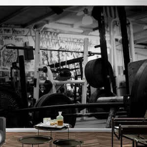 Weight Room 3D Gym Wall Mural Art, Exercise Peel And Stick, Removable Wall Decal, Self Adhesive Wallpaper , Funktastic Walls