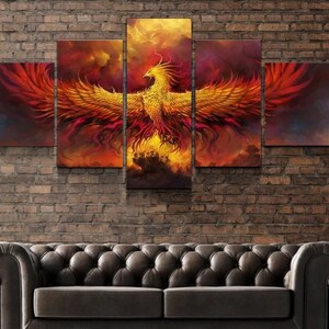 Phoenix Canvas Framed / Mythology Bird Wall Art / Fire Phoenix Poster 5 Piece / Ancient Greek Gift Idea