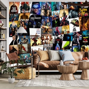 Movie Collage Wallpaper, Custom Movies Wall Mural Peel And Stick Removable Wall Art Decal, Self Adhesive Wallpaper
