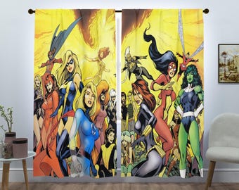Cortinas de superhéroes de cómic para niñas, coloridas cortinas de arte pop para decoración del hogar, cortinas de pared retro de superhéroes para habitación de niñas.