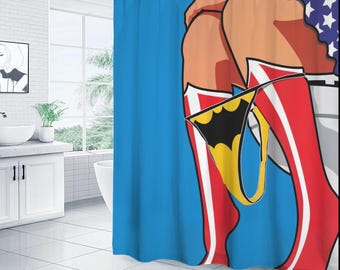Cartoon Superheld Vorhänge, Comic Duschvorhang, Cooler Vorhang Set für Badezimmer, Spaß Kinder Duschvorhang Geschenkidee