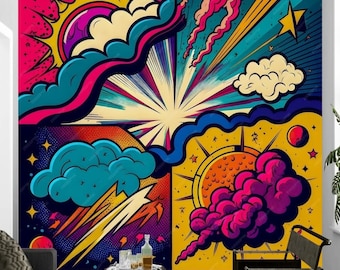 Pop Art Comic Wandbild Tapete, großes Videospiel durch Schälen und Aufkleben, Retro Gamer Wandtattoo, Kunst selbstklebend