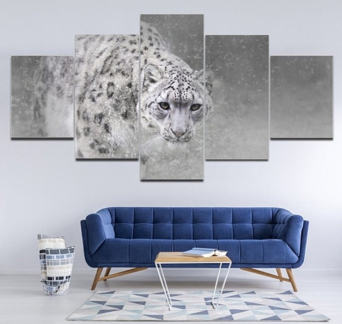Snow Leopard Wall Art Canvas Framed Snow Leopard Home Decor Etsy