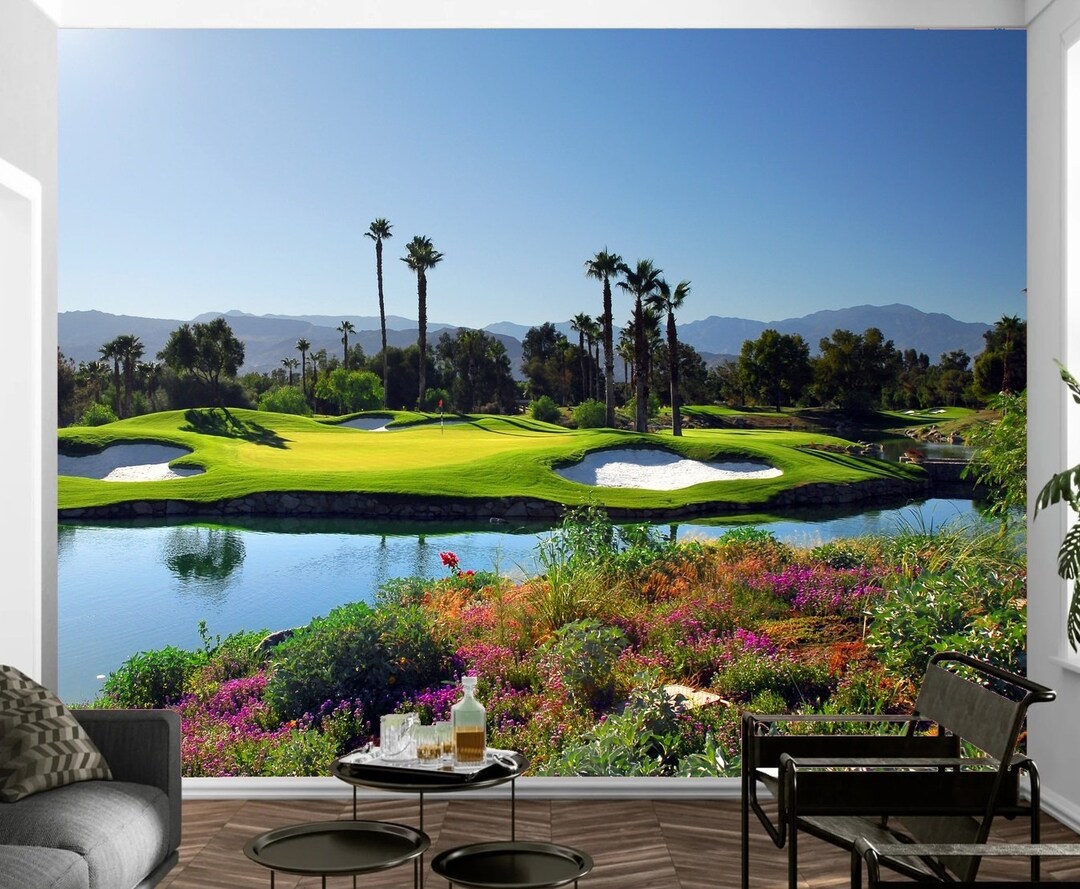 Golf Course Wall Mural Wallpaper, Landscape Art Wall Decal Peel and