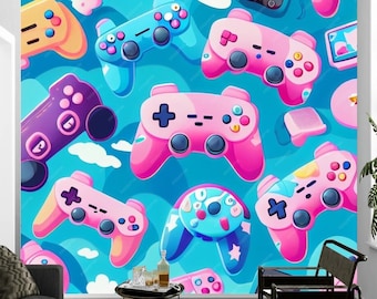 Mädchenzimmer Wandbild Tapete, großes Videospiel Schälen und Aufsticken entfernbar, Retro Gamer Wandkunst Aufkleber selbstklebend